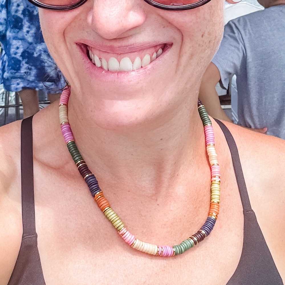 Retired Noonday “Heishi” multi-colored bone bead necklace